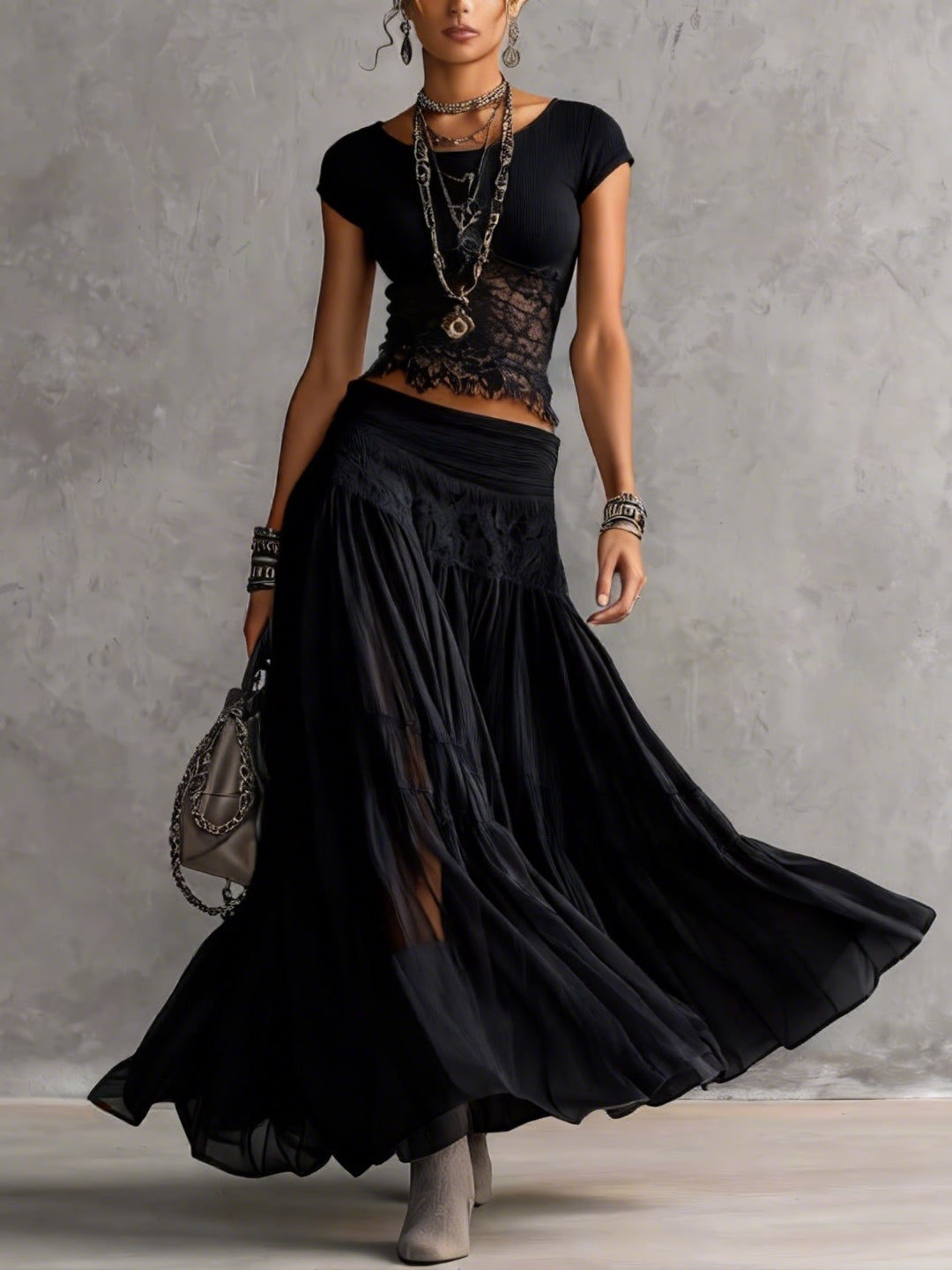 Matilde | Lace Panel Maxi Skirt Set