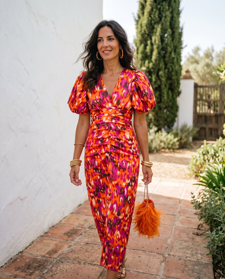 Allegra | Floral Midi Dress with Puff Sleeves