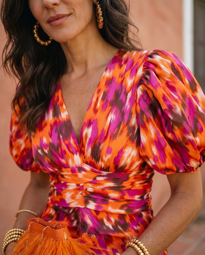 Allegra | Floral Midi Dress with Puff Sleeves