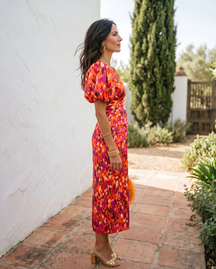 Allegra | Floral Midi Dress with Puff Sleeves
