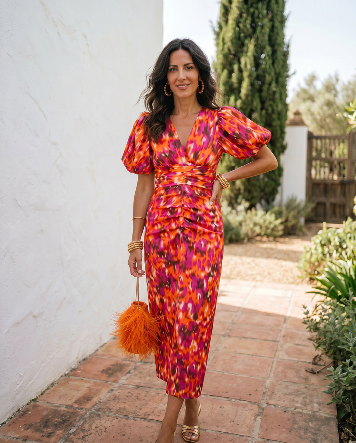 Allegra | Floral Midi Dress with Puff Sleeves