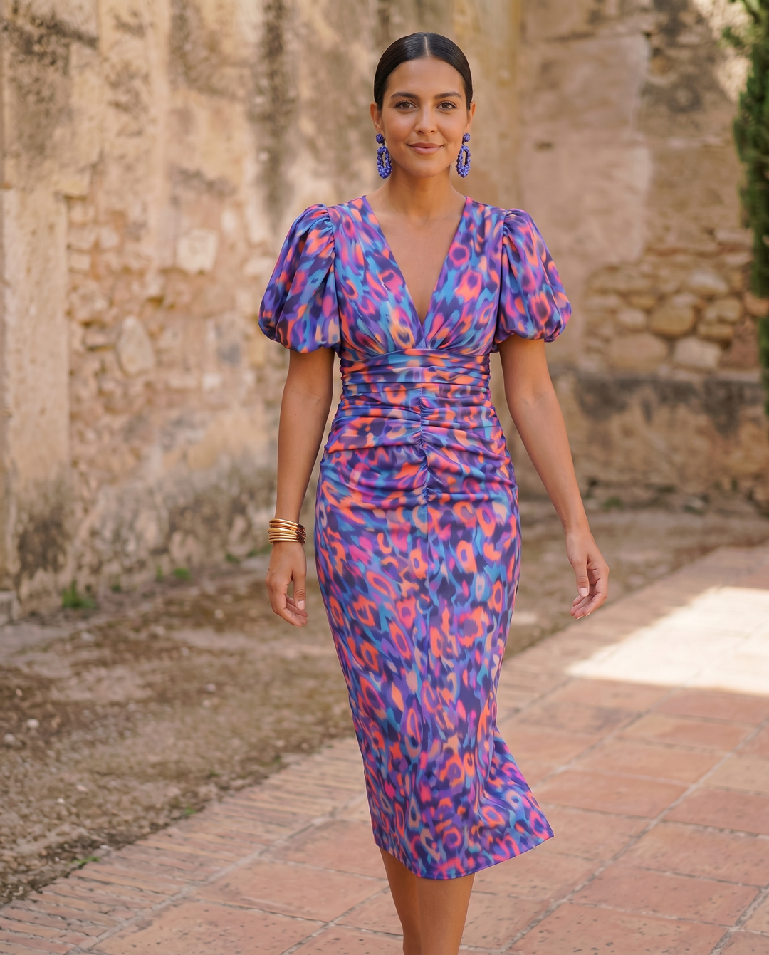 Allegra | Floral Midi Dress with Puff Sleeves